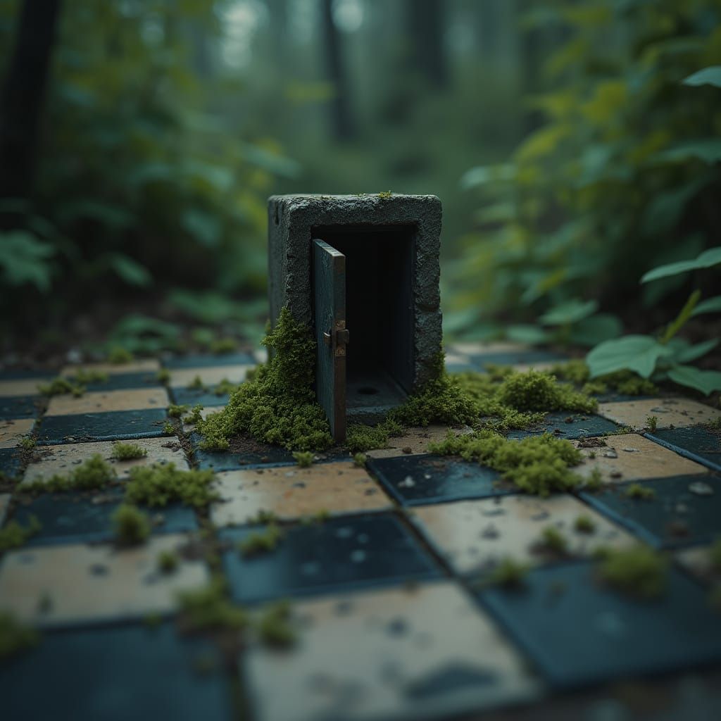 Eerie Door on Chessboard in Macro Photography