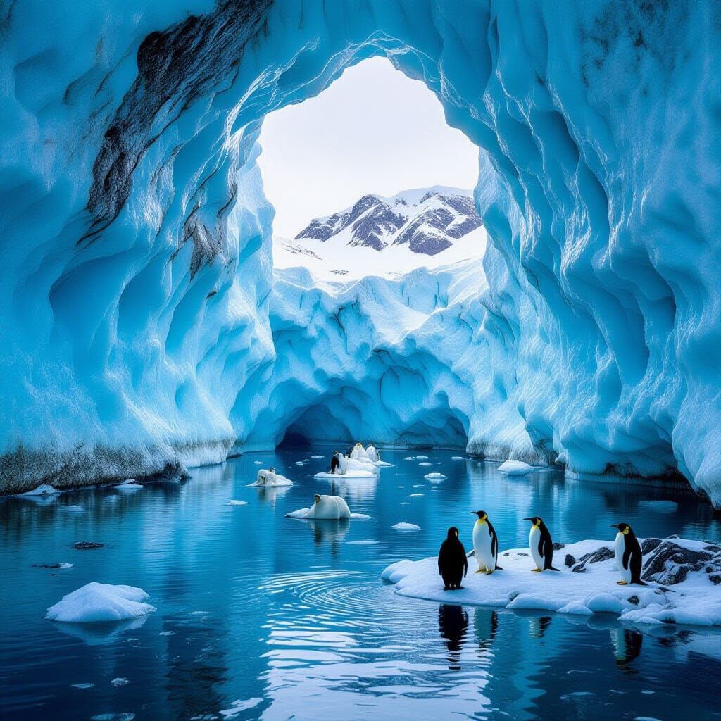 Icy Planet with Glowing Caves and Arctic Wildlife