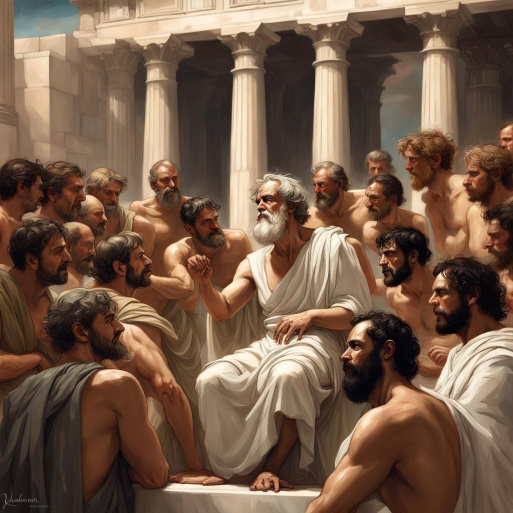 Socrates Lecture in Ancient Greece: Hyperrealistic Portrait