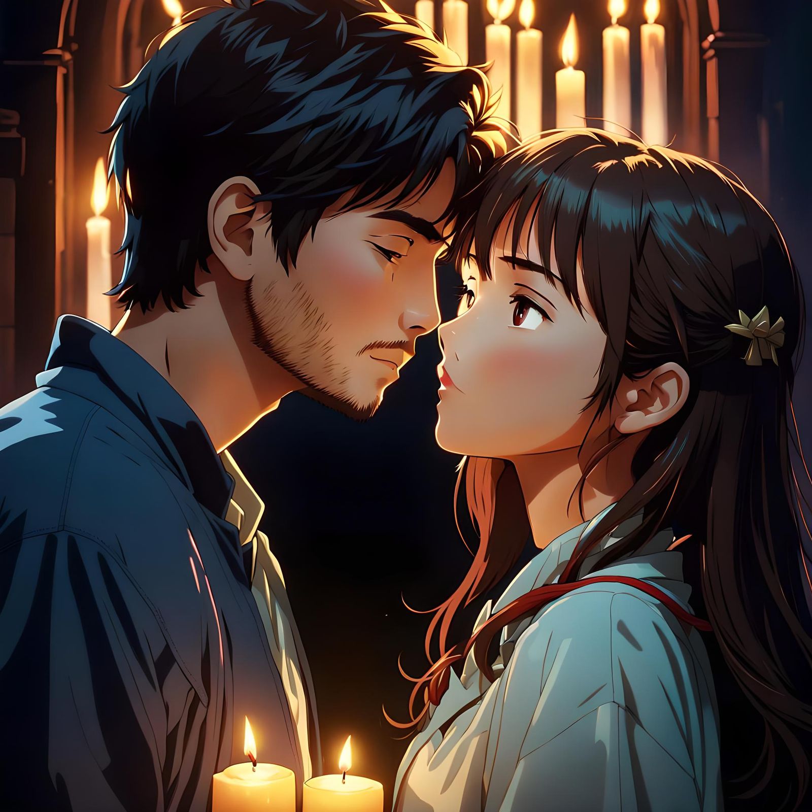 Romantic Couple's Kiss in Anime Style