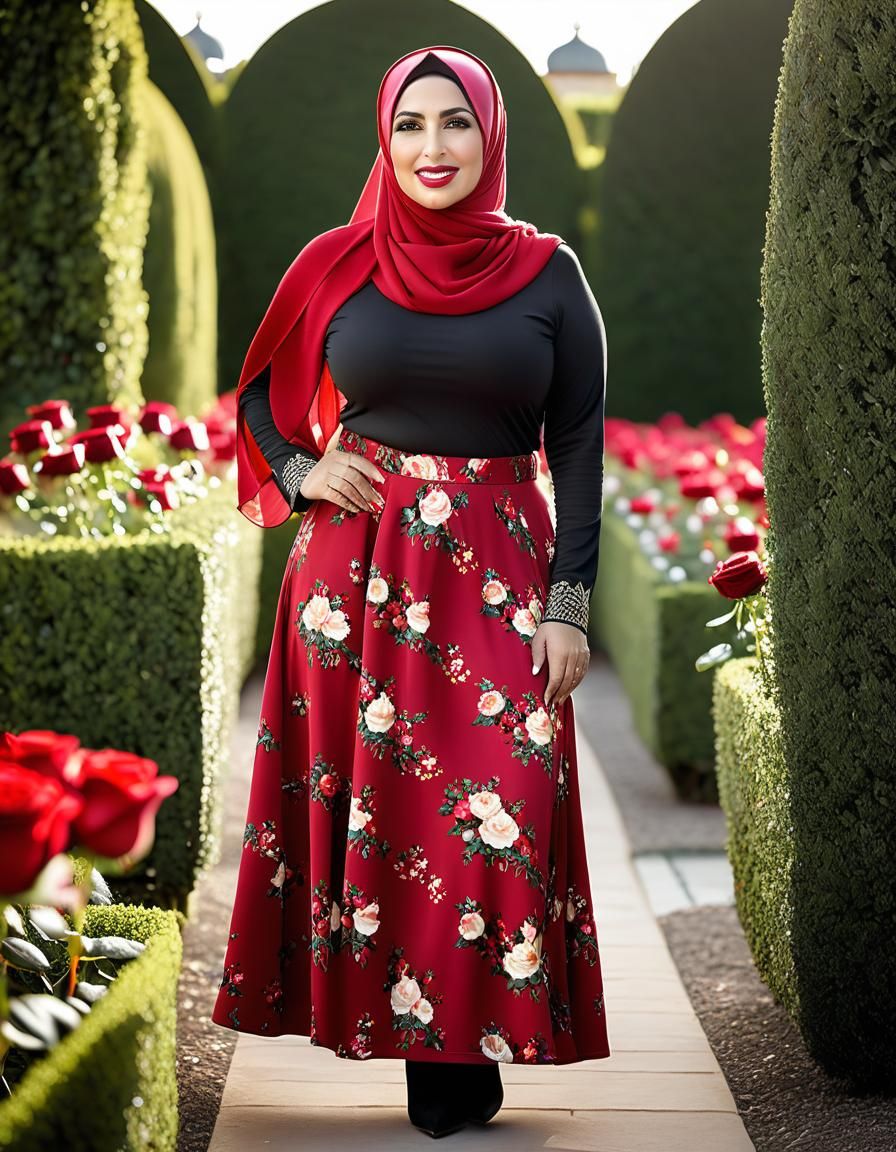 Elegant Middle Eastern Woman in Rose Garden: Realistic Portr...