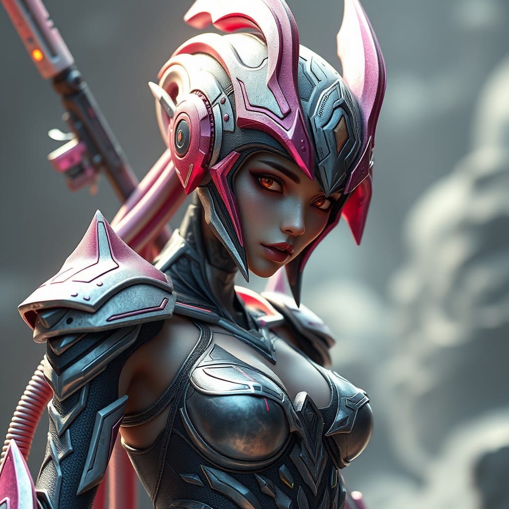 Cyberpunk-Inspired Alien Female Warrior in 8K Resolution