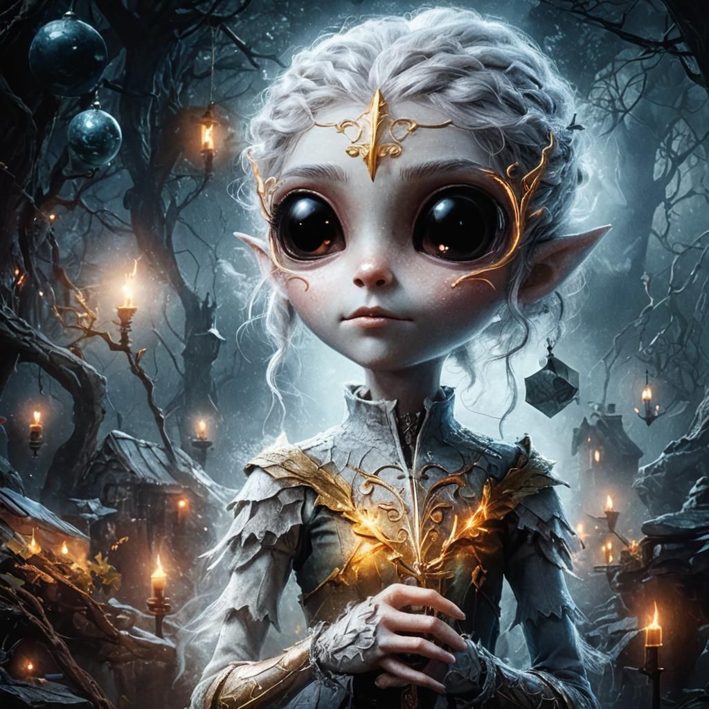 Detailed Elf Portrait in Dark Academia Style