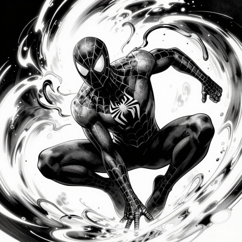 Spider-Man Miles Morales Dynamic Comic Art with Swirling Ten...