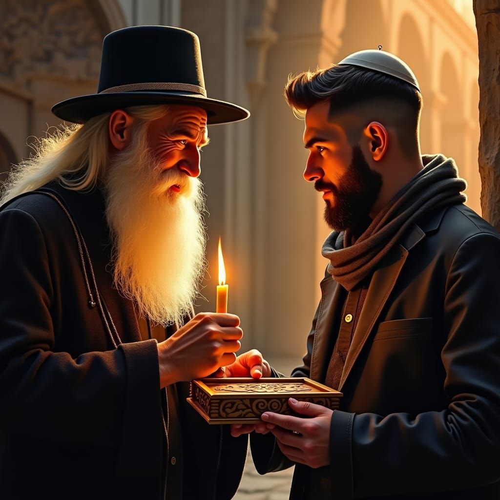 Golden-Lit Rabbi in Mystical Ancient World