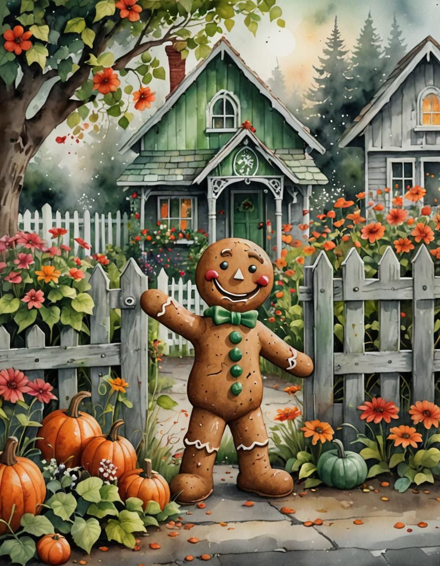 Gingerbread Man's Whimsical Watercolor Fantasy