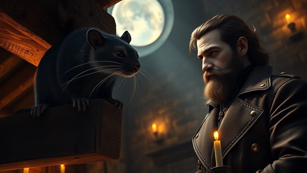 Medieval Castle, Dark Fantasy, Rodent with Cat's Head, Vampi...