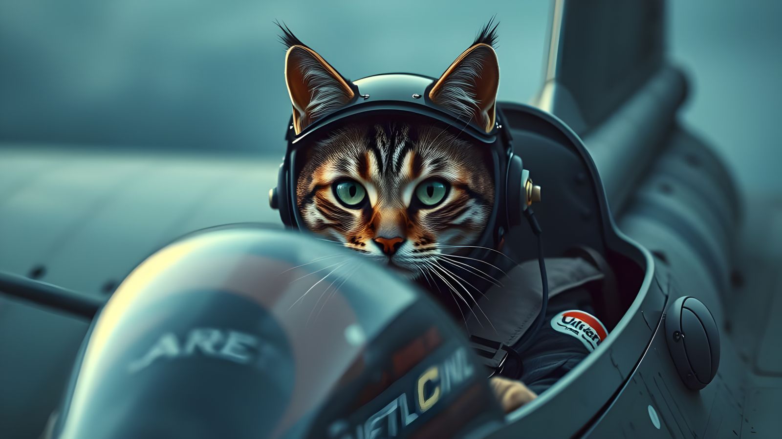 Tabby Cat Fighter Pilot in Plane, Hyperrealistic