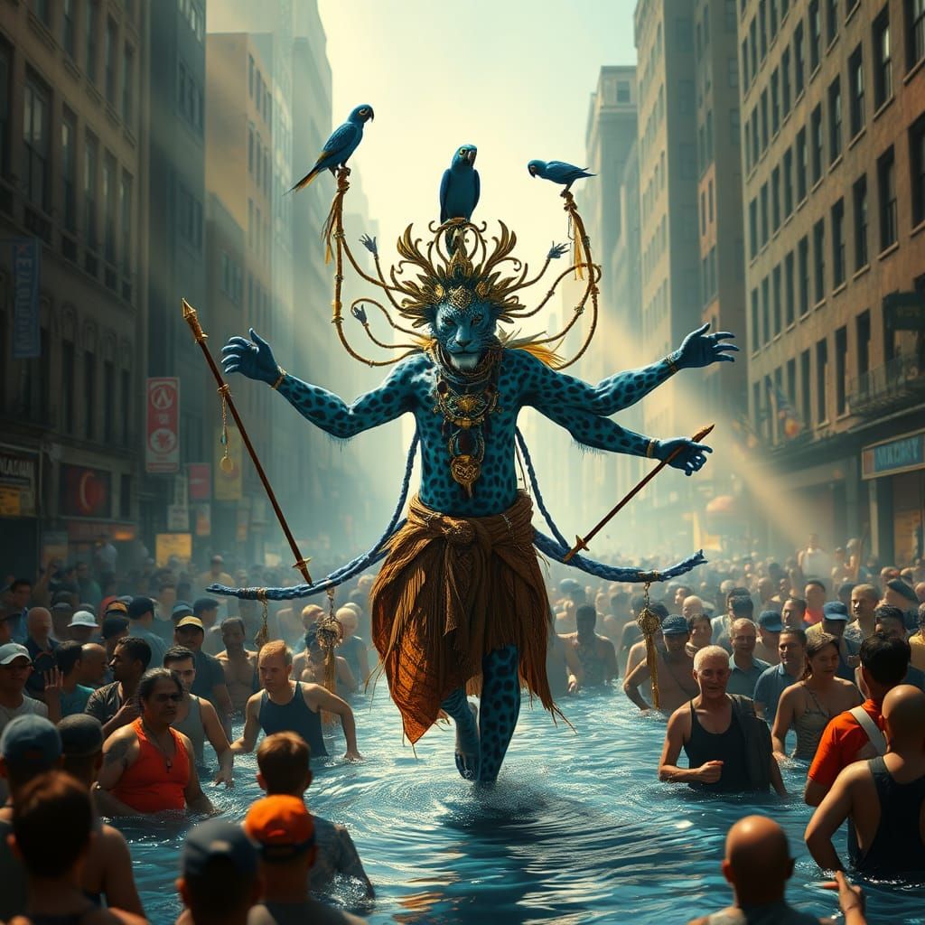 Mystical Leopard Shaman Dances in Great Flood