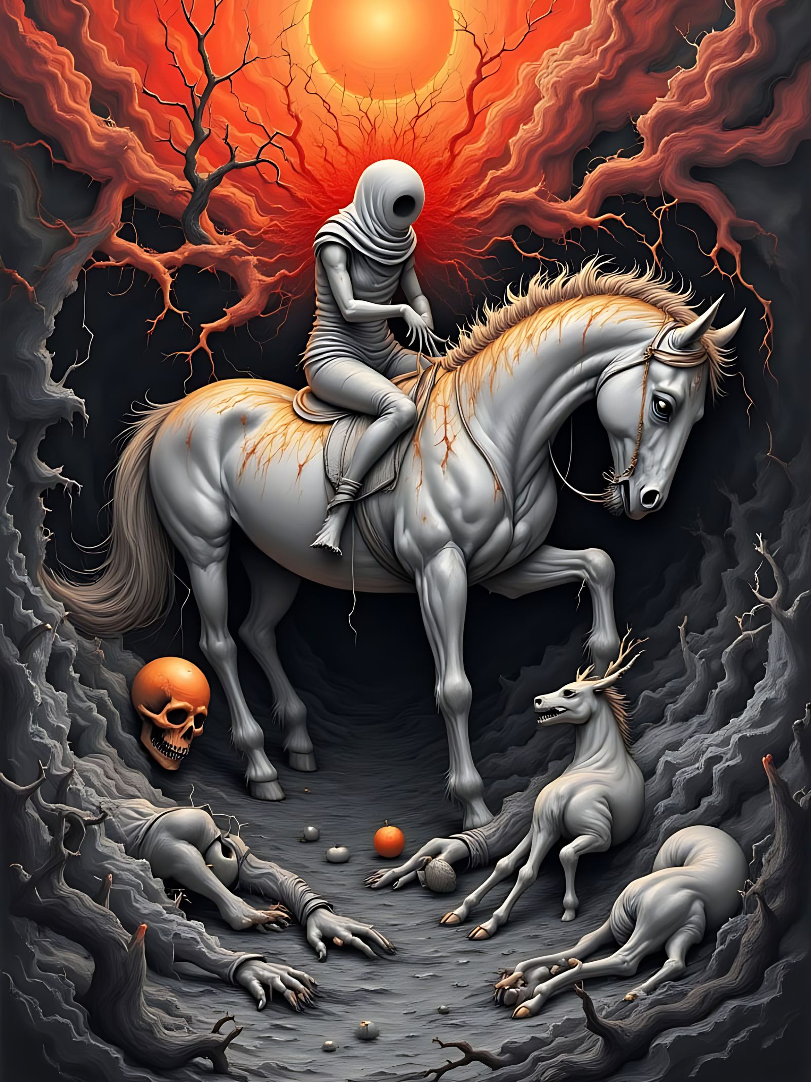 A Surreal image of 'Pestilence' from the Four Horseman of th...