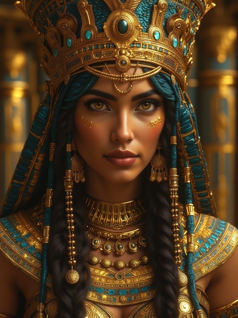 Egyptian Queen in Anime Style with Gold Jewelry