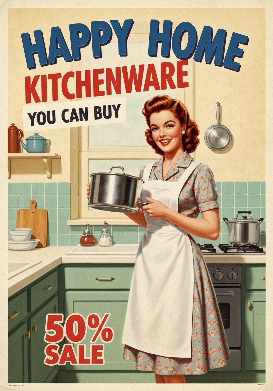 1950s Happy Home Kitchenware Advertising Poster