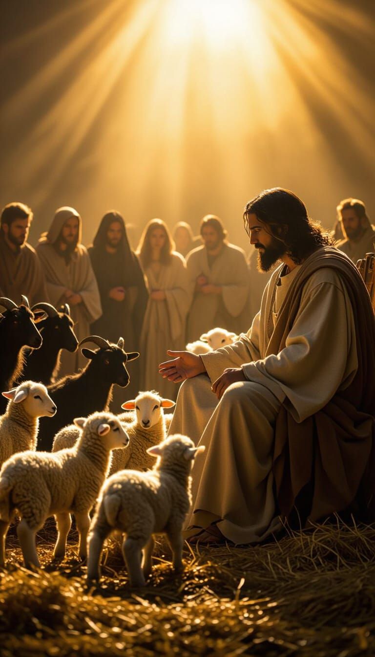 Christ Separating Sheep and Goats in Cinematic Style