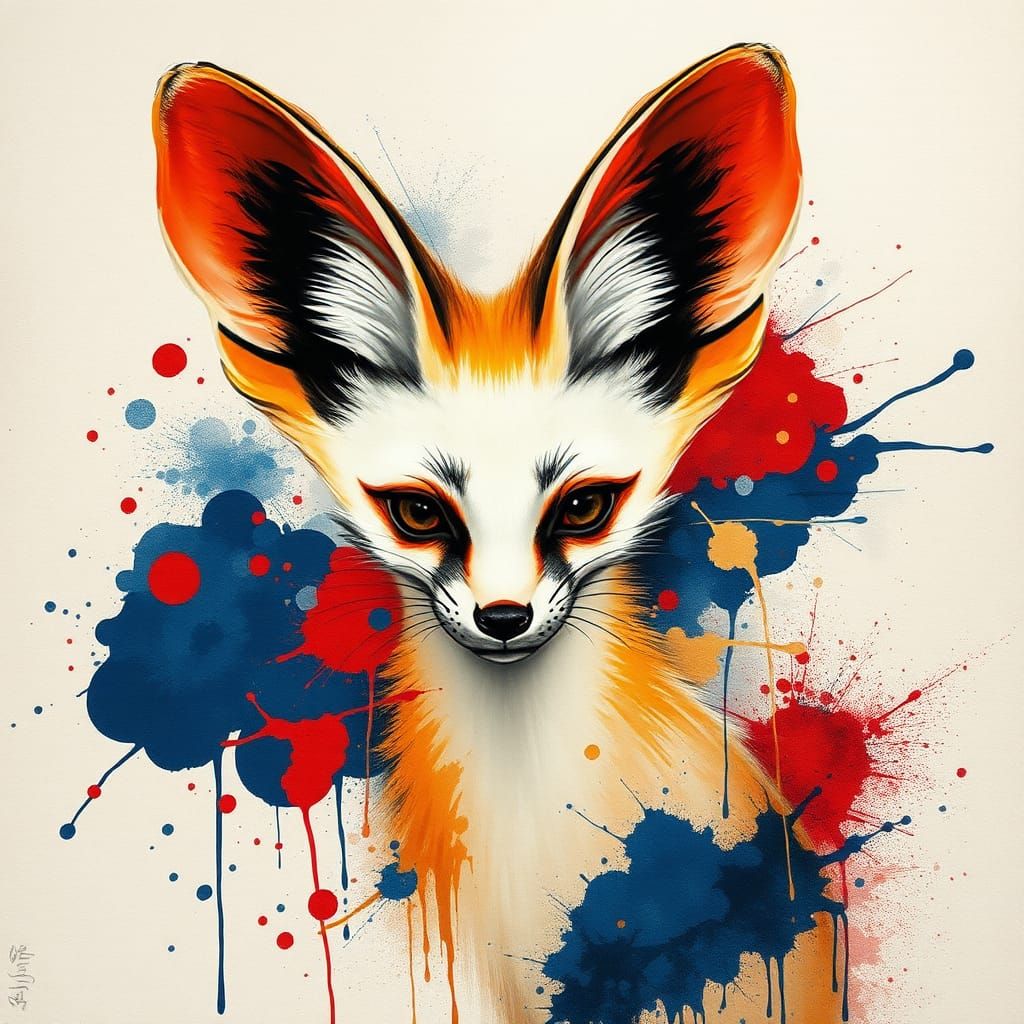 Fennec Fox in Ink Splatter Abstract Expressionism