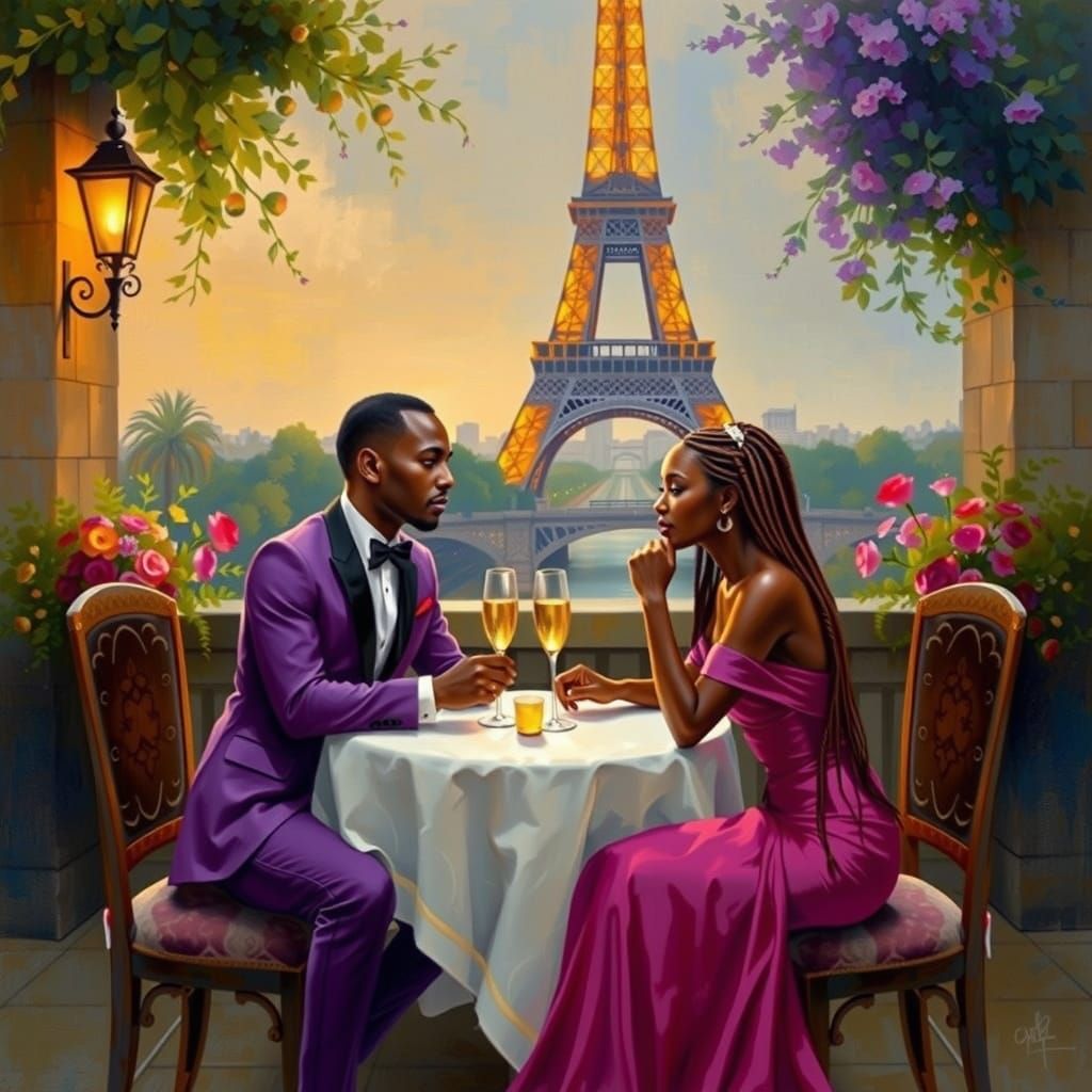 Romantic Paris Dinner Impressionistic Painting