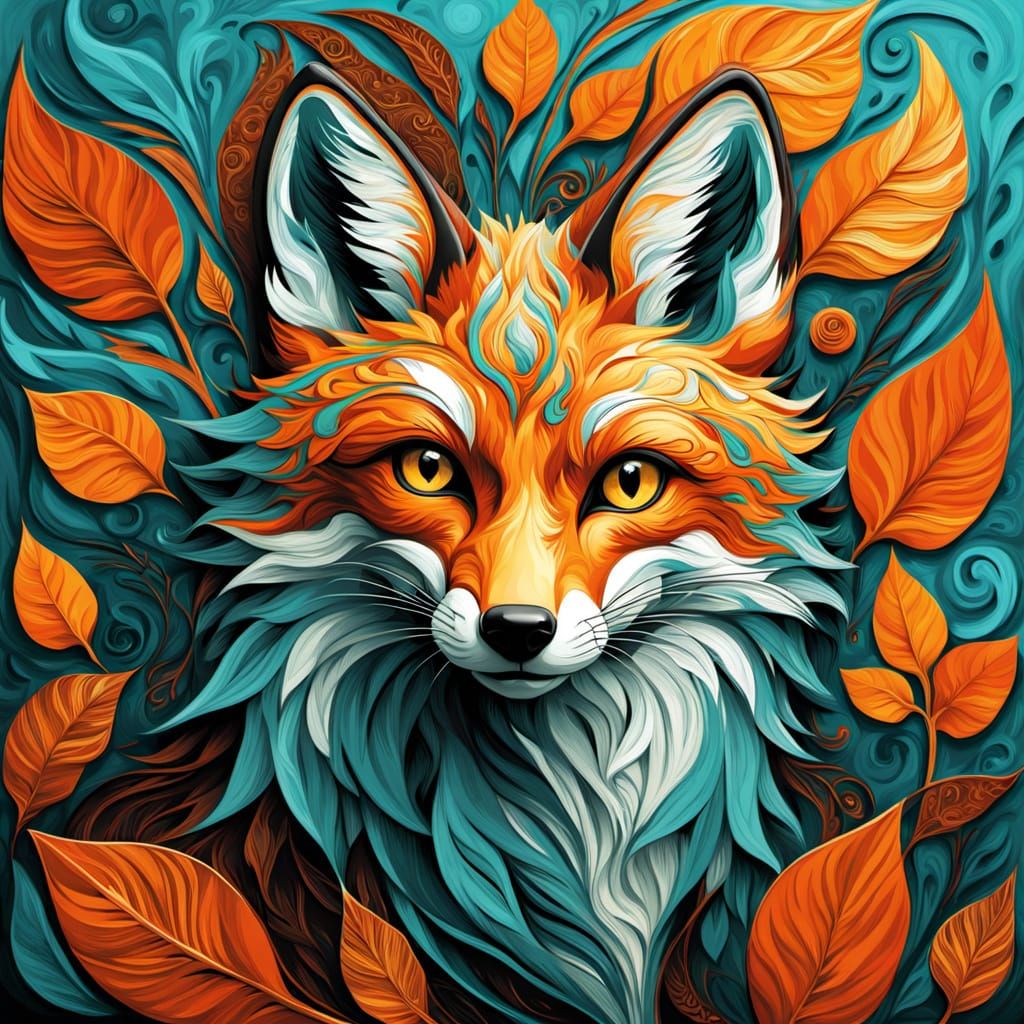 Van Gogh-Inspired Fox in Vibrant Woodland Setting
