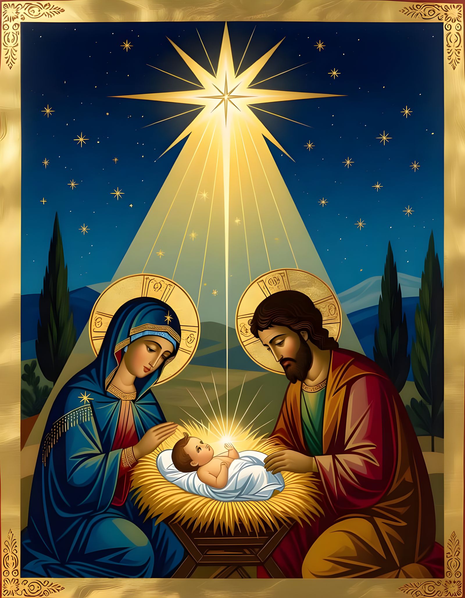 Nativity Icon: Byzantine Art Style