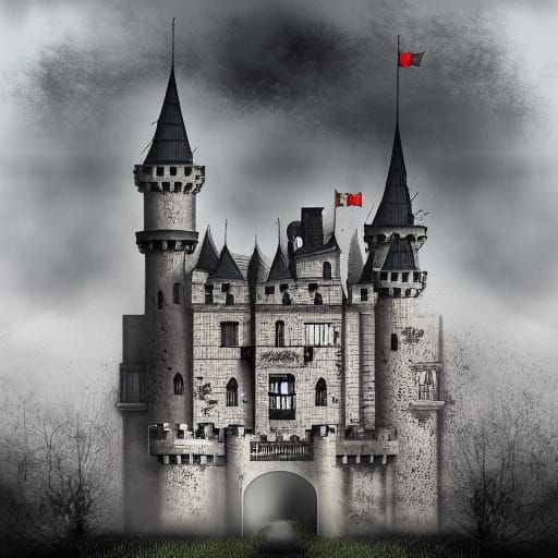 Ominous Black Horror Castle Illustration