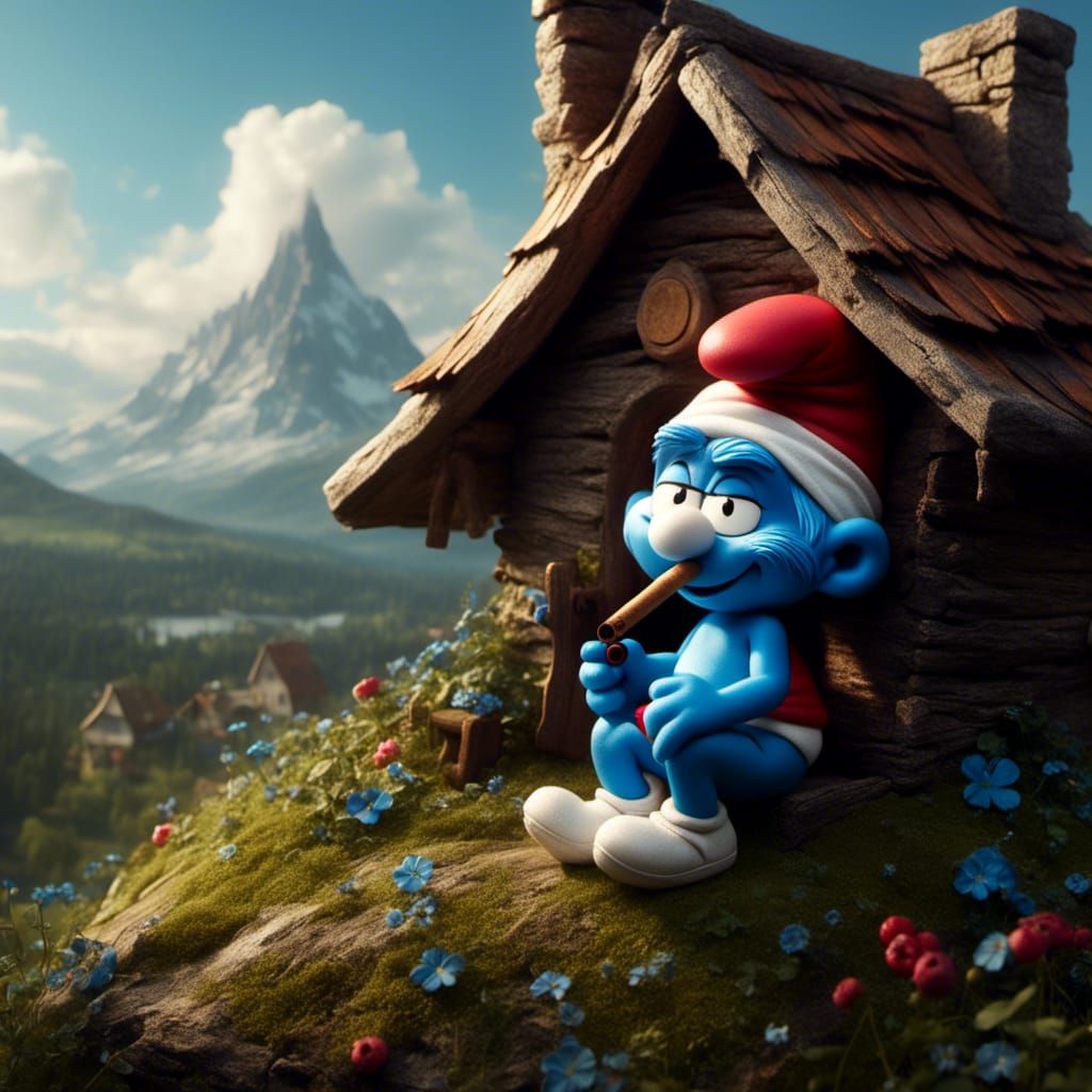 Smurf Smoking Cigar on Papa Smurf's House