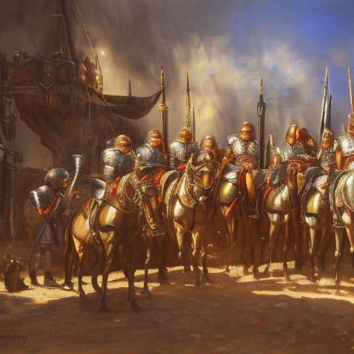 Epic Knights in Oil Painting Style