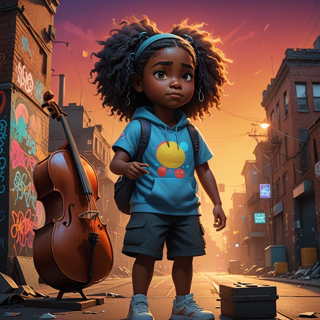 Vibrant Street Art Portrait of a Young Cellist