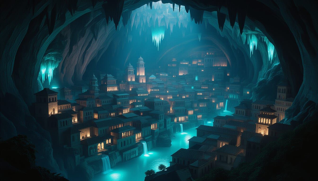 Ancient Town Glows in Bioluminescent Cavern