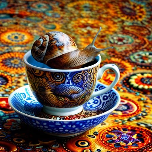 Snail in Teacup: Detailed Fantasy Concept Art