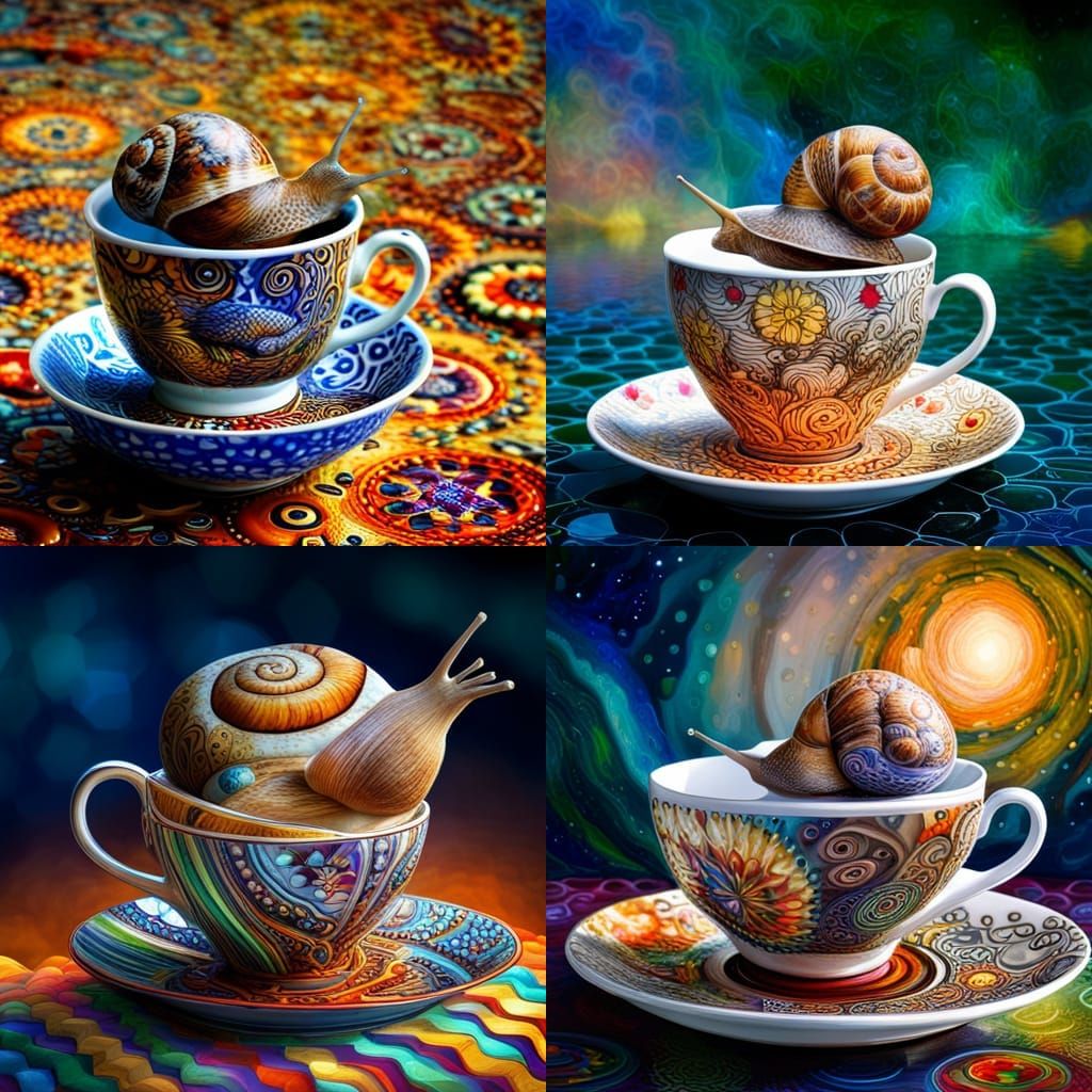 Snail in Teacup: Hyperdetailed Fantasy Art