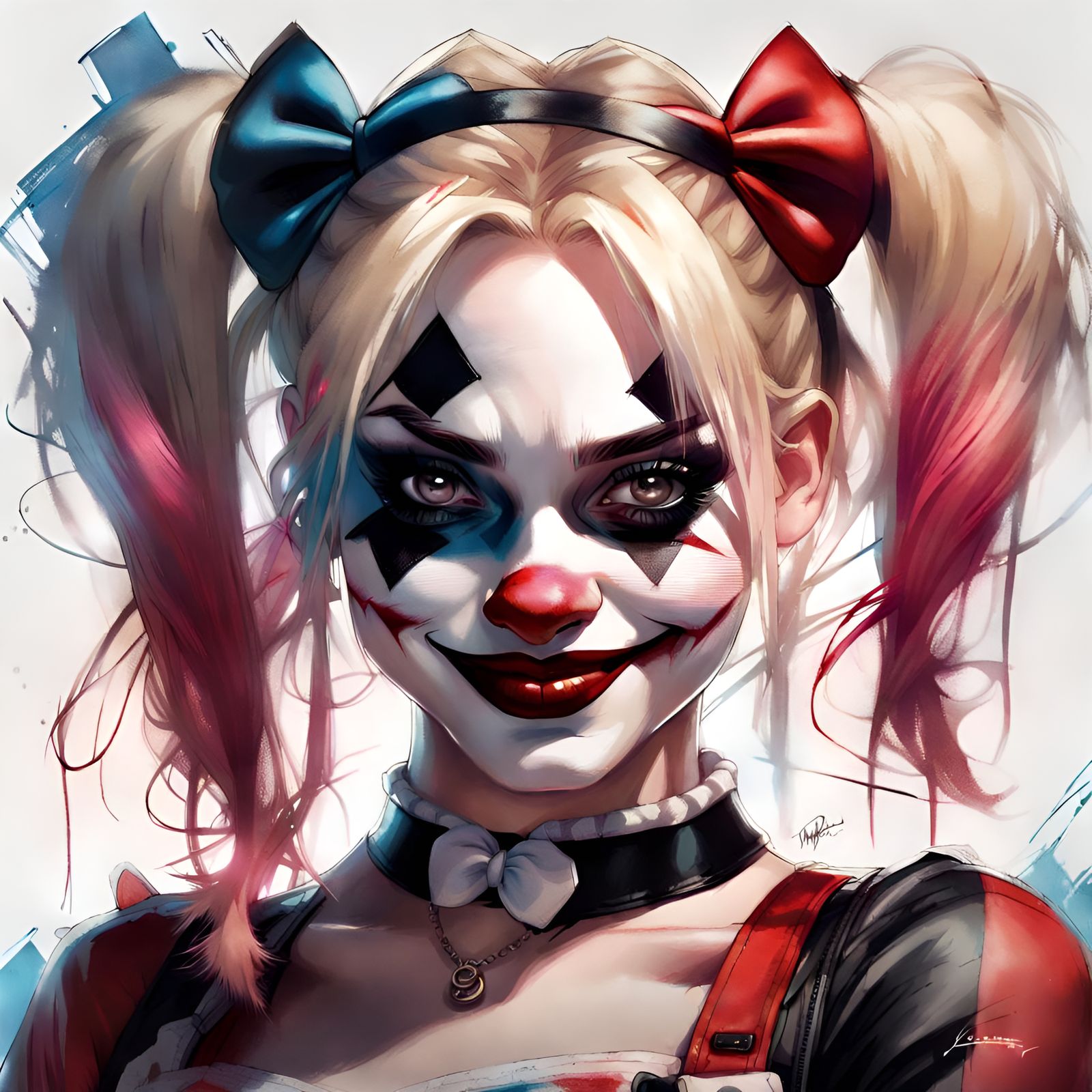 Harley Quinn Portrait with Minnie Ears in Digital Art
