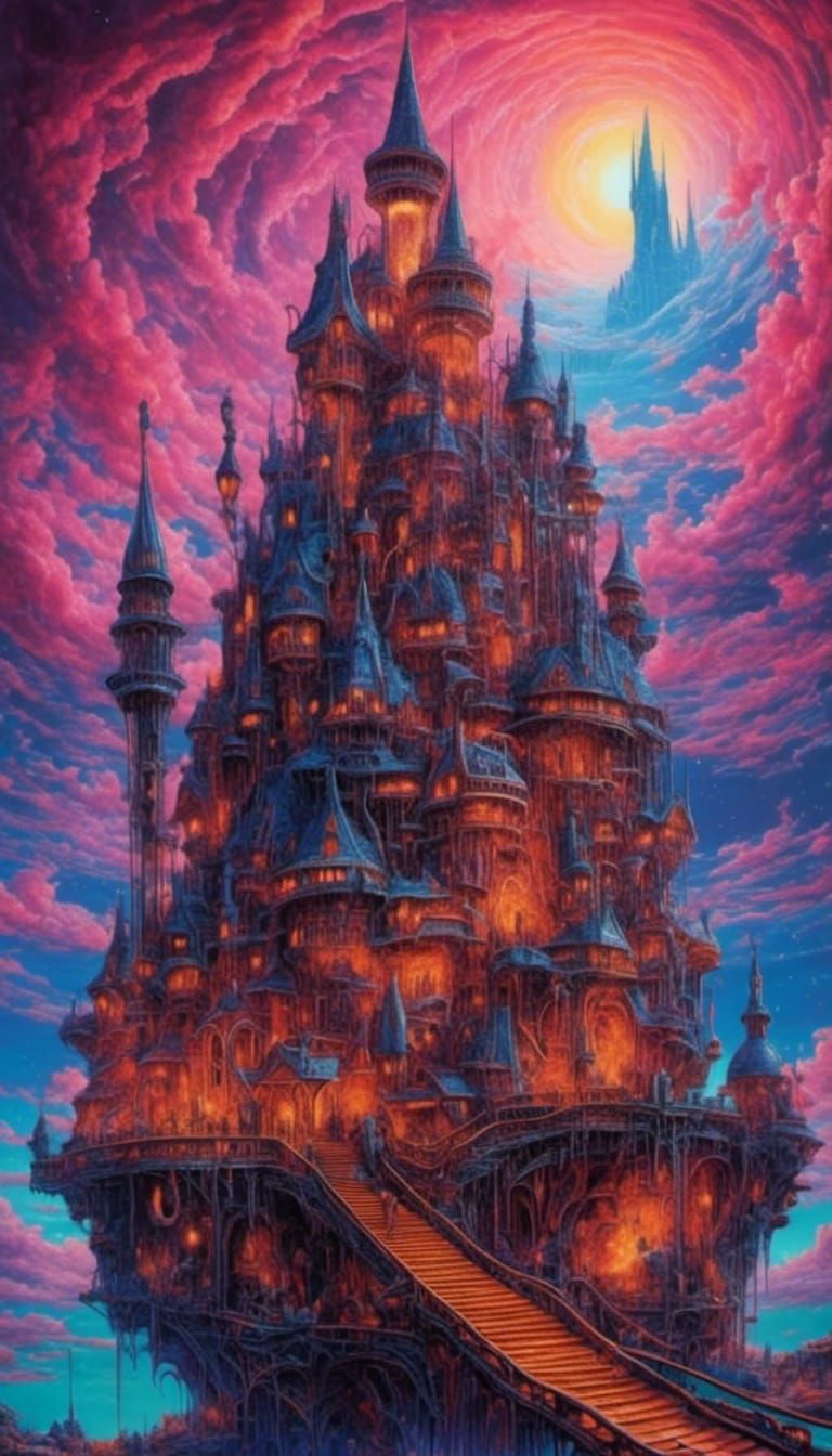 Surreal Fairycore Castle in Giger Horror Style