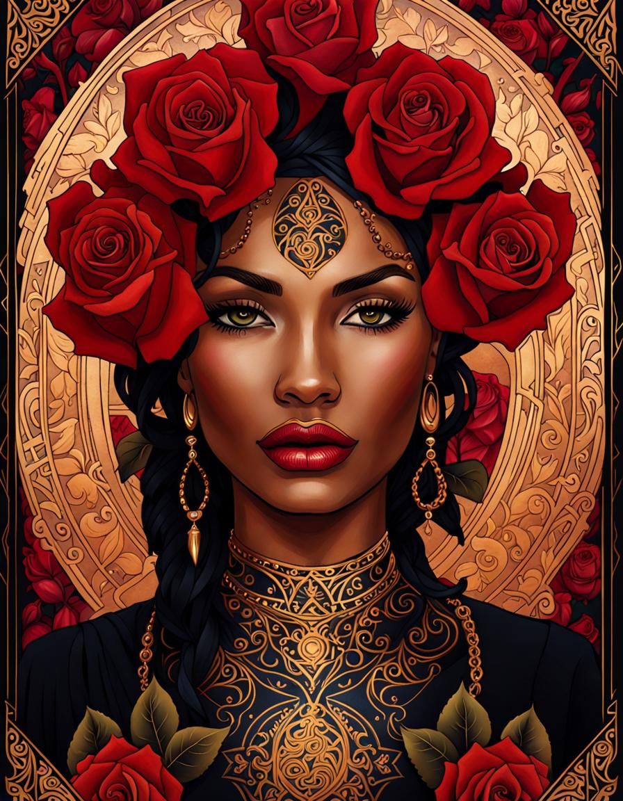 Beautiful Woman Tarot Card in Anime Style