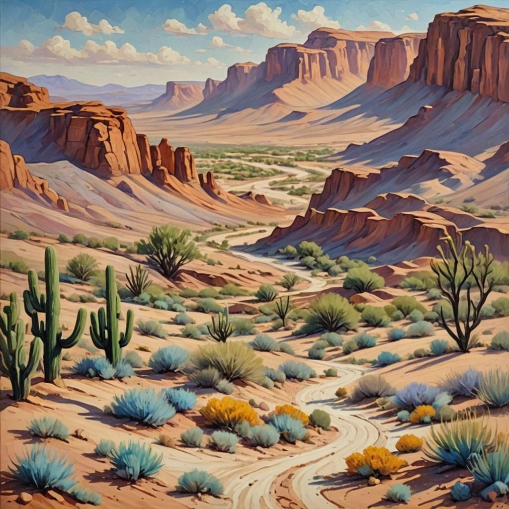 Serene Desert Landscape in Expressionist Style