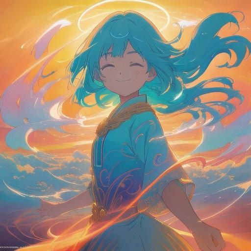 Anime Woman Surrounded by Glowing Energy