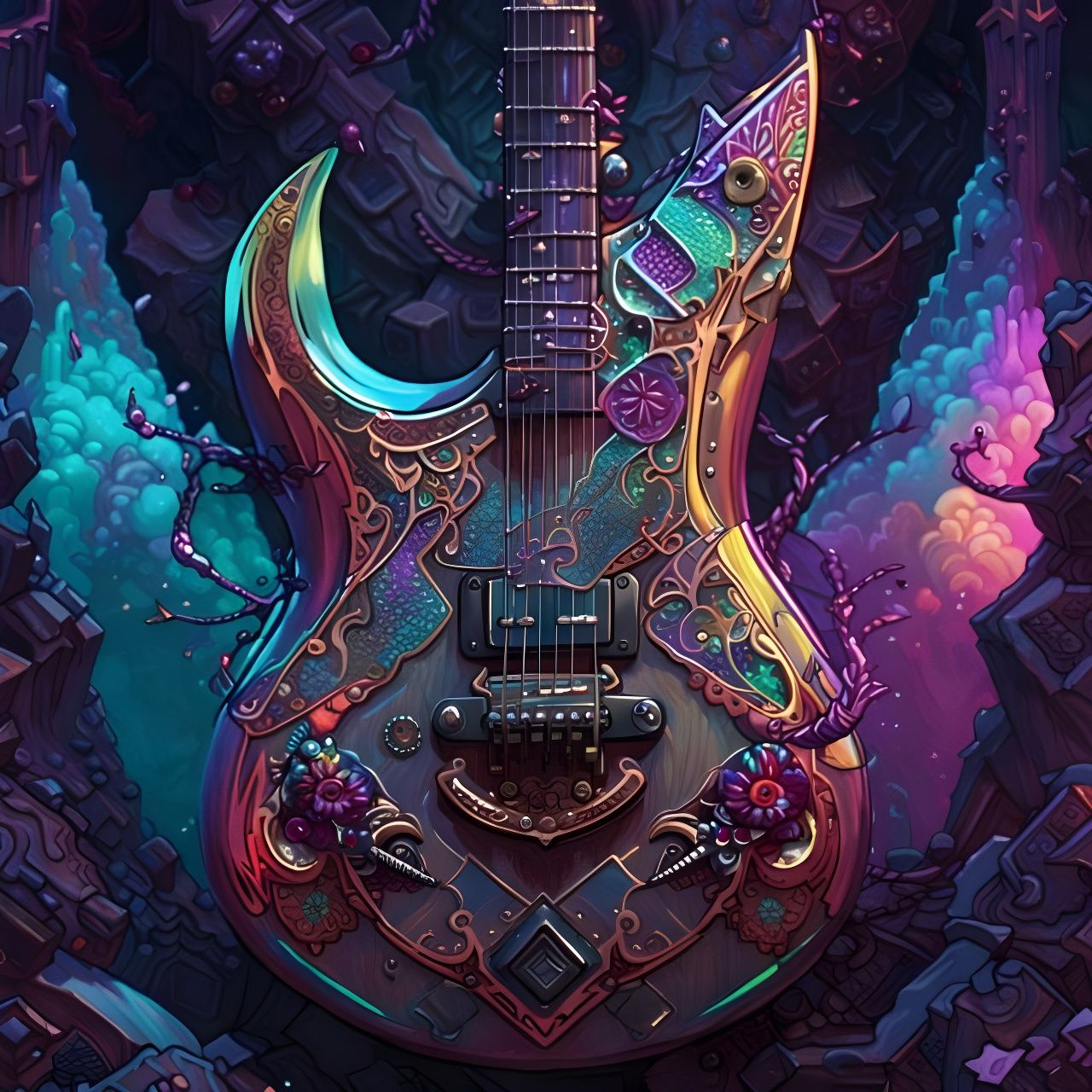 Biopunk Electric Dwarven Gem Guitar