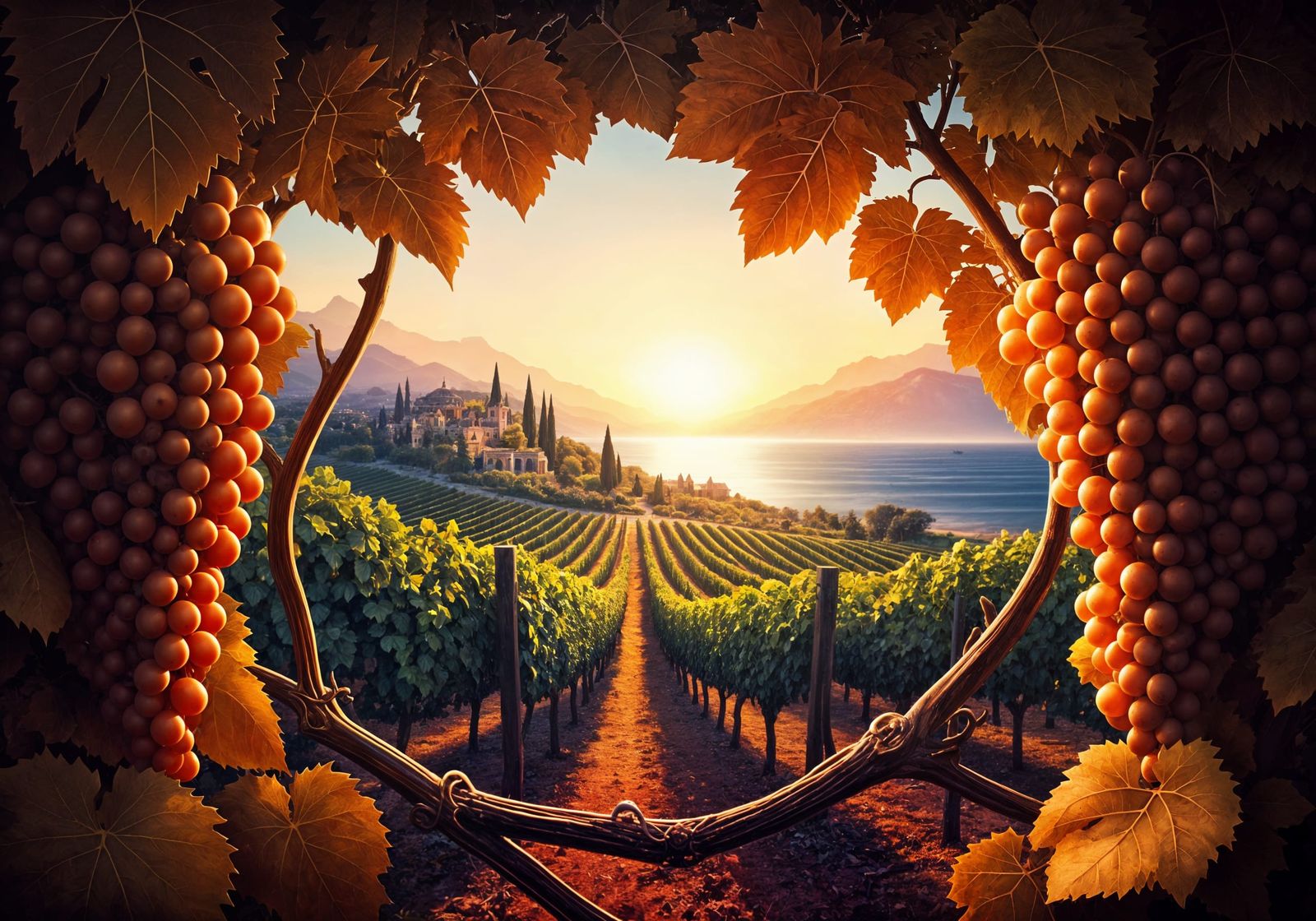 Surreal Vineyard Fantasy at Sunrise
