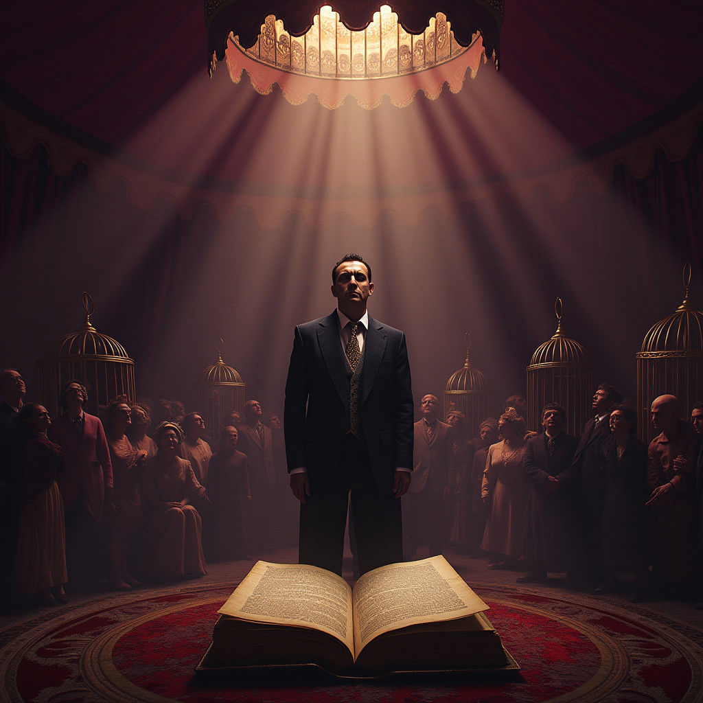 Mystical Circus Tent with Caged People in Gothic Style