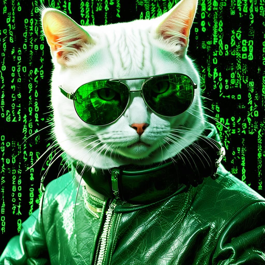 Cat in Matrix Cyberpunk Style