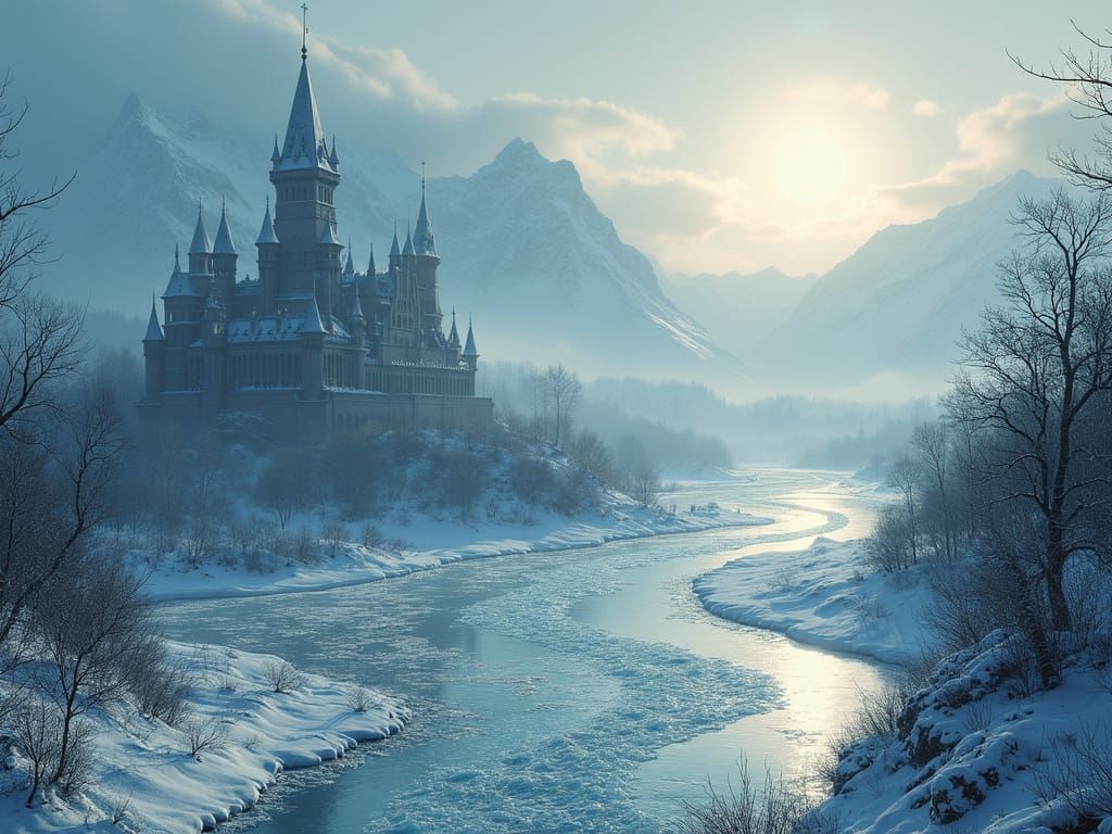 Epic Winter Kingdom in Dark, Cinematic Style