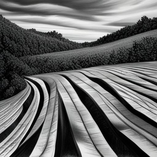 Hyperdetailed Charcoal Drawing of Zigzags and Swirls