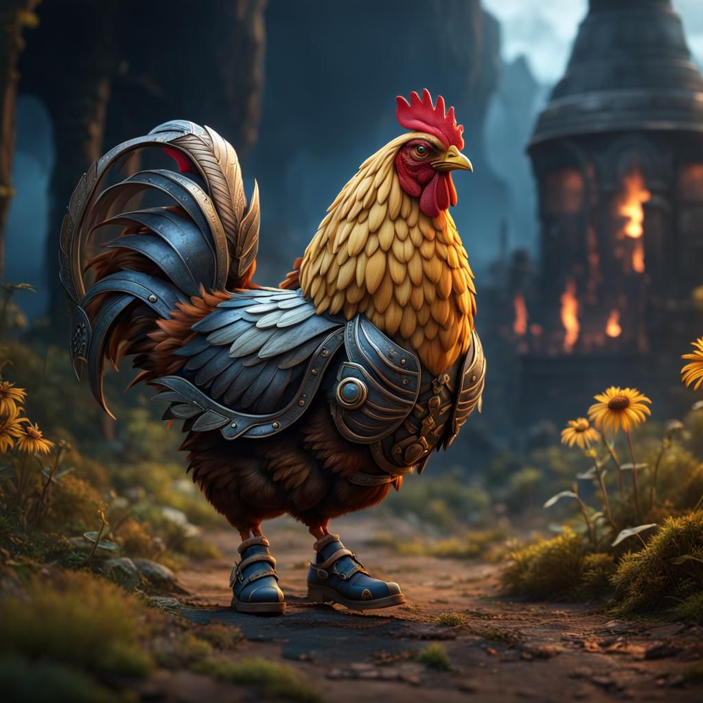 Chicken in Military Boots: Detailed Fantasy Art