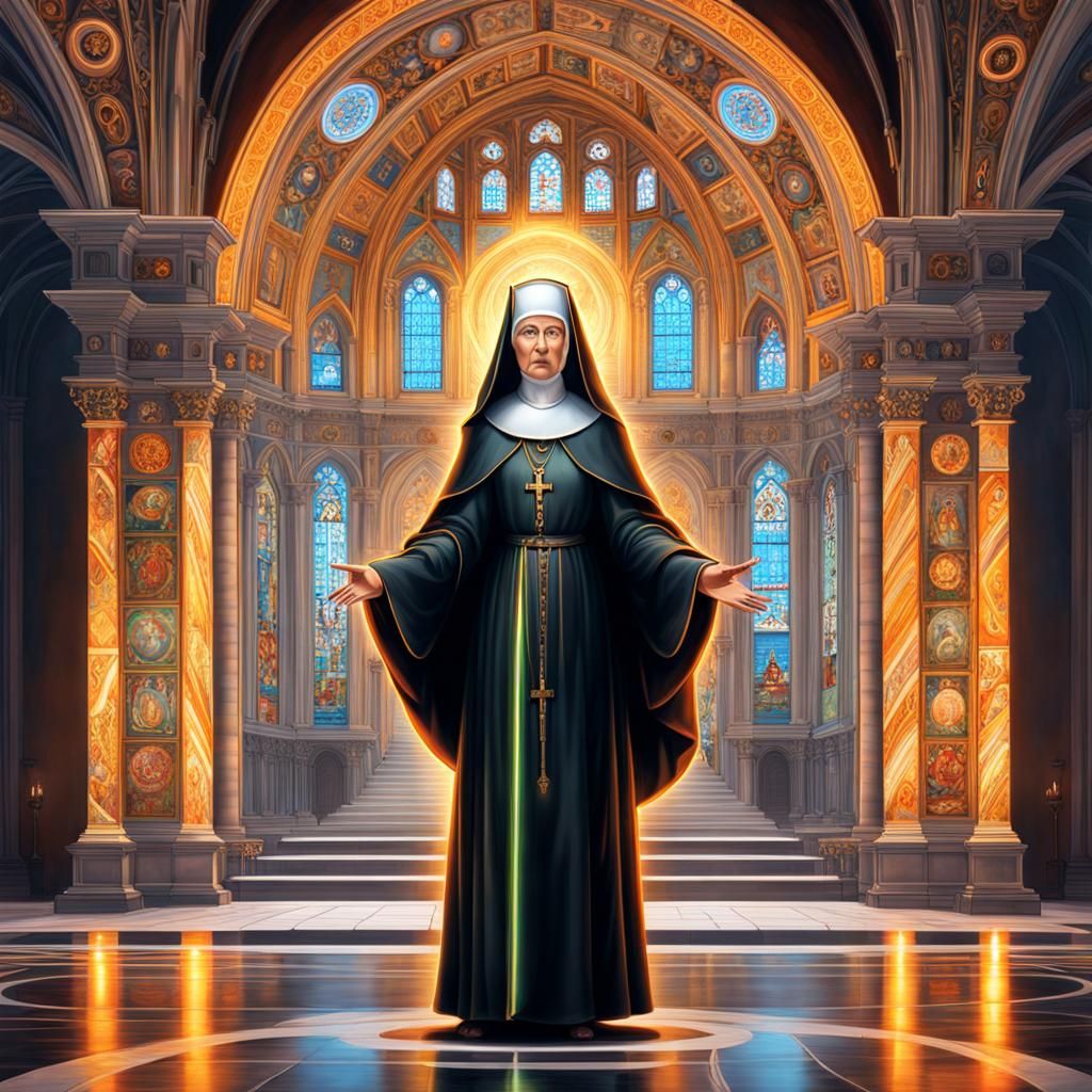 Detailed Nun Concept Art in Mannerism Style