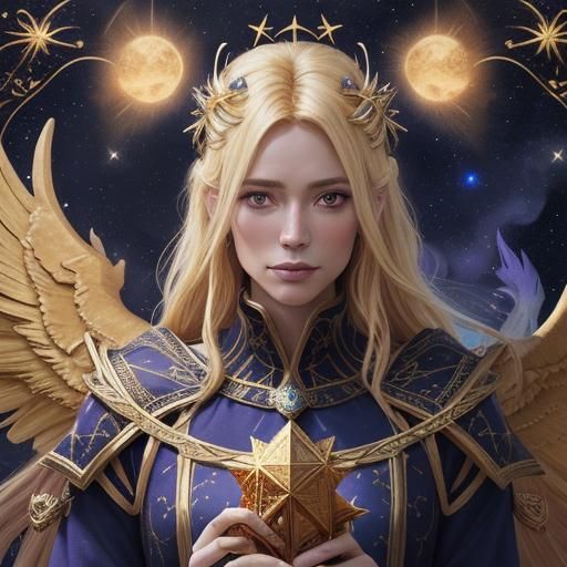 Blonde Tarot Reader with Phoenix in Fantasy Art