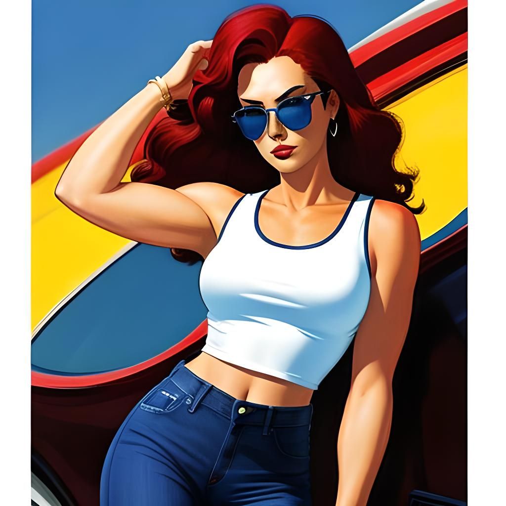 Comic Art Woman with Red Hair and Sunglasses