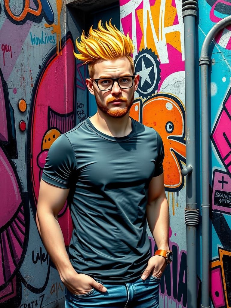 Brian Brushwood Portrait in Polychromatic Street Art Style