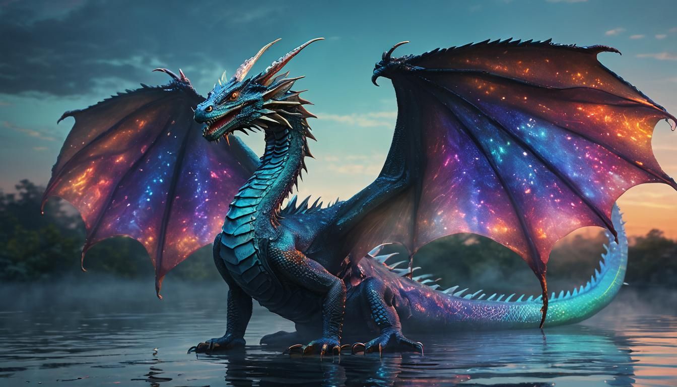 Majestic Water Dragon in Surreal Dreamscape
