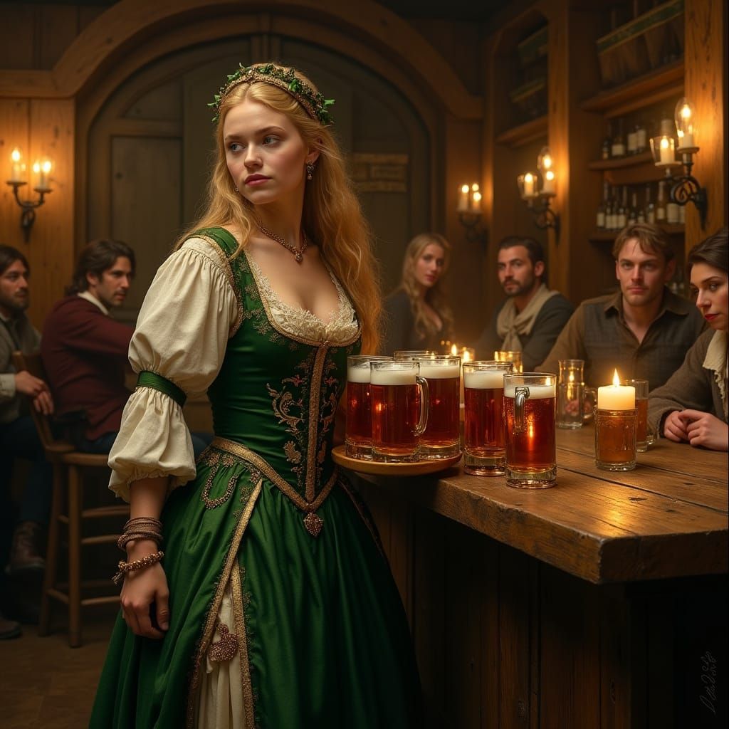 Medieval Irish Barmaid in Golden Glow
