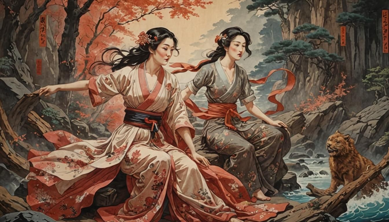 Woman Summons a Suiko in Shin-hanga Style