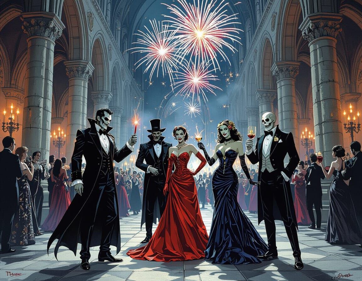 Classic Monsters Celebrate New Year's Eve in Gothic Style