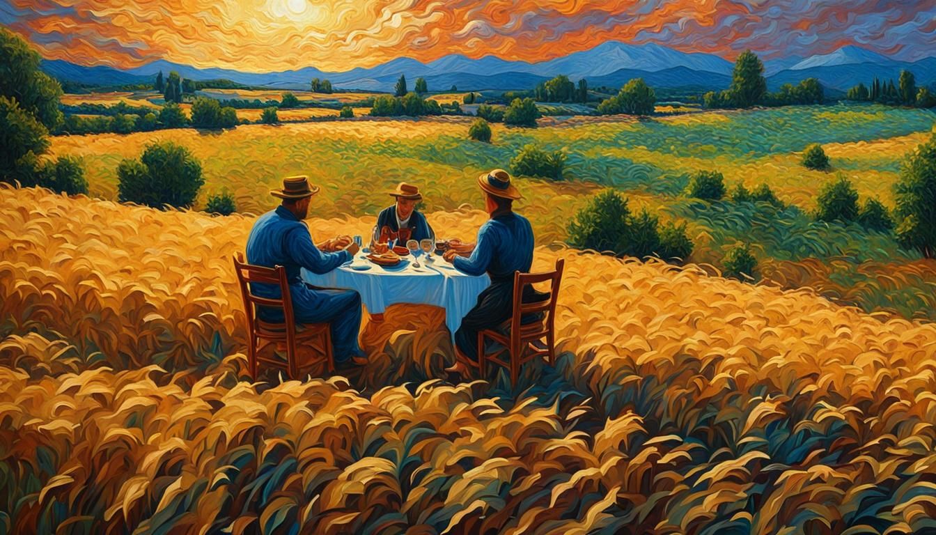 Romantic Hay Field Dinner in Impasto Style