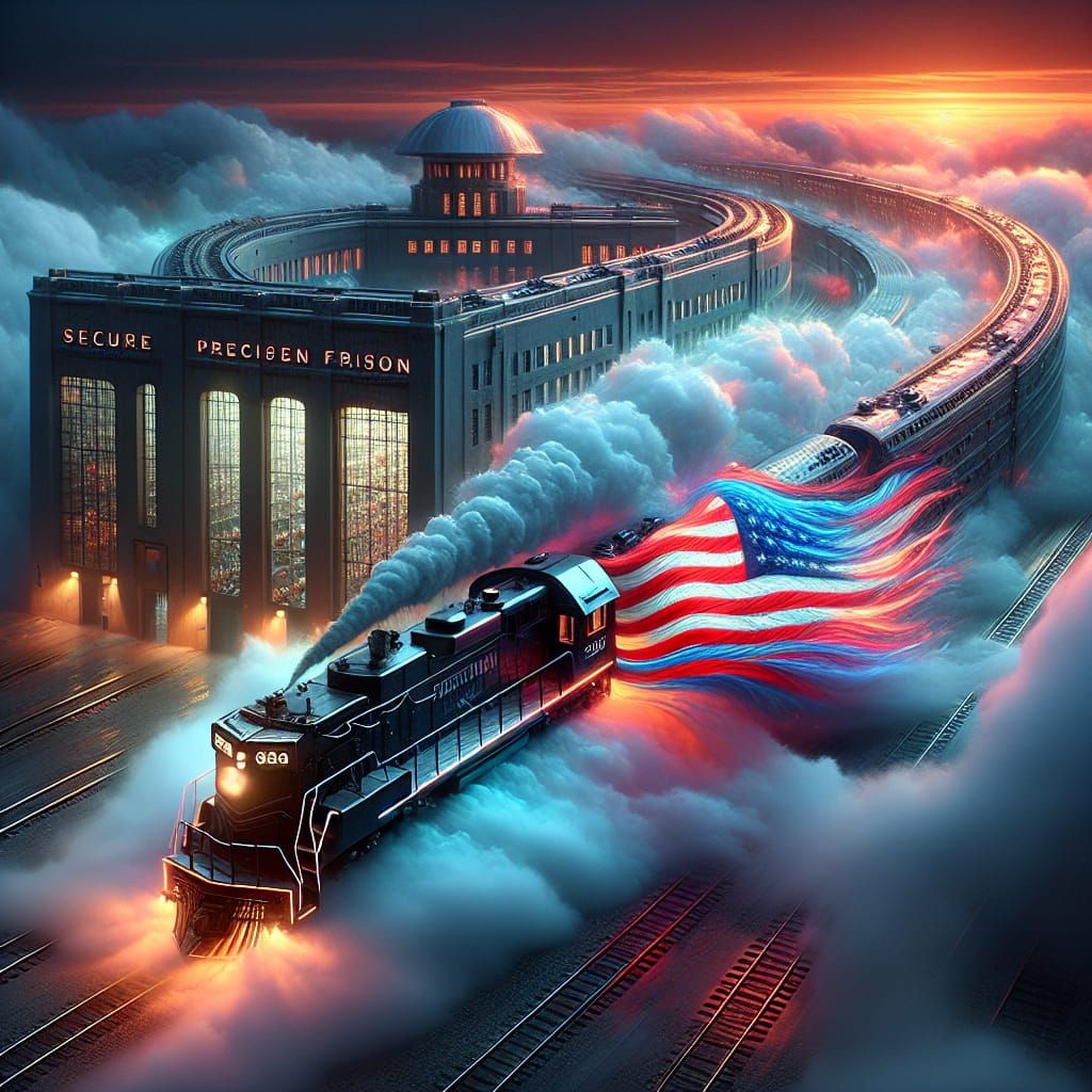 Freedom Train Emerges in Midnight Fog